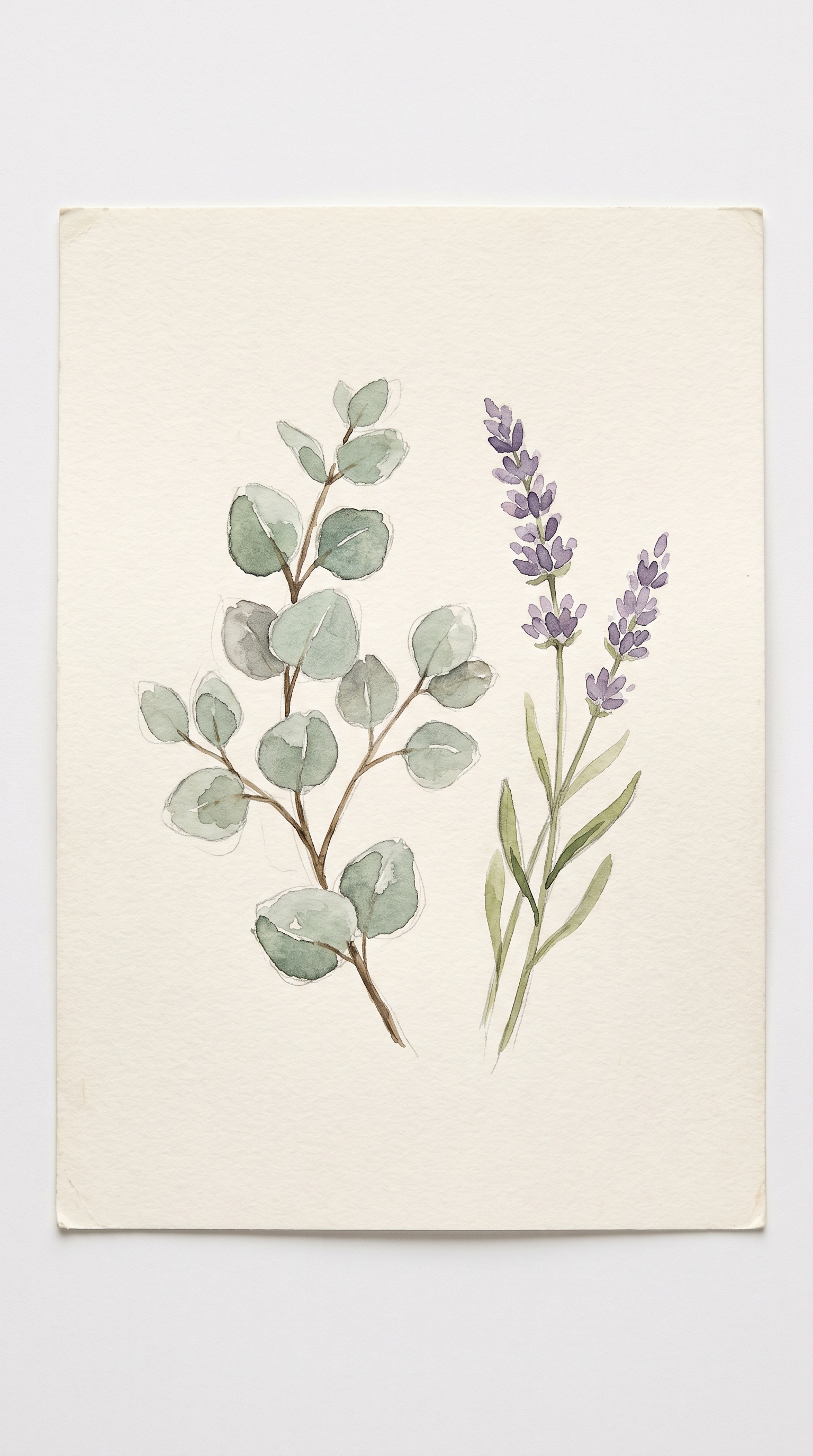 Watercolor botanical — eucalyptus and lavender