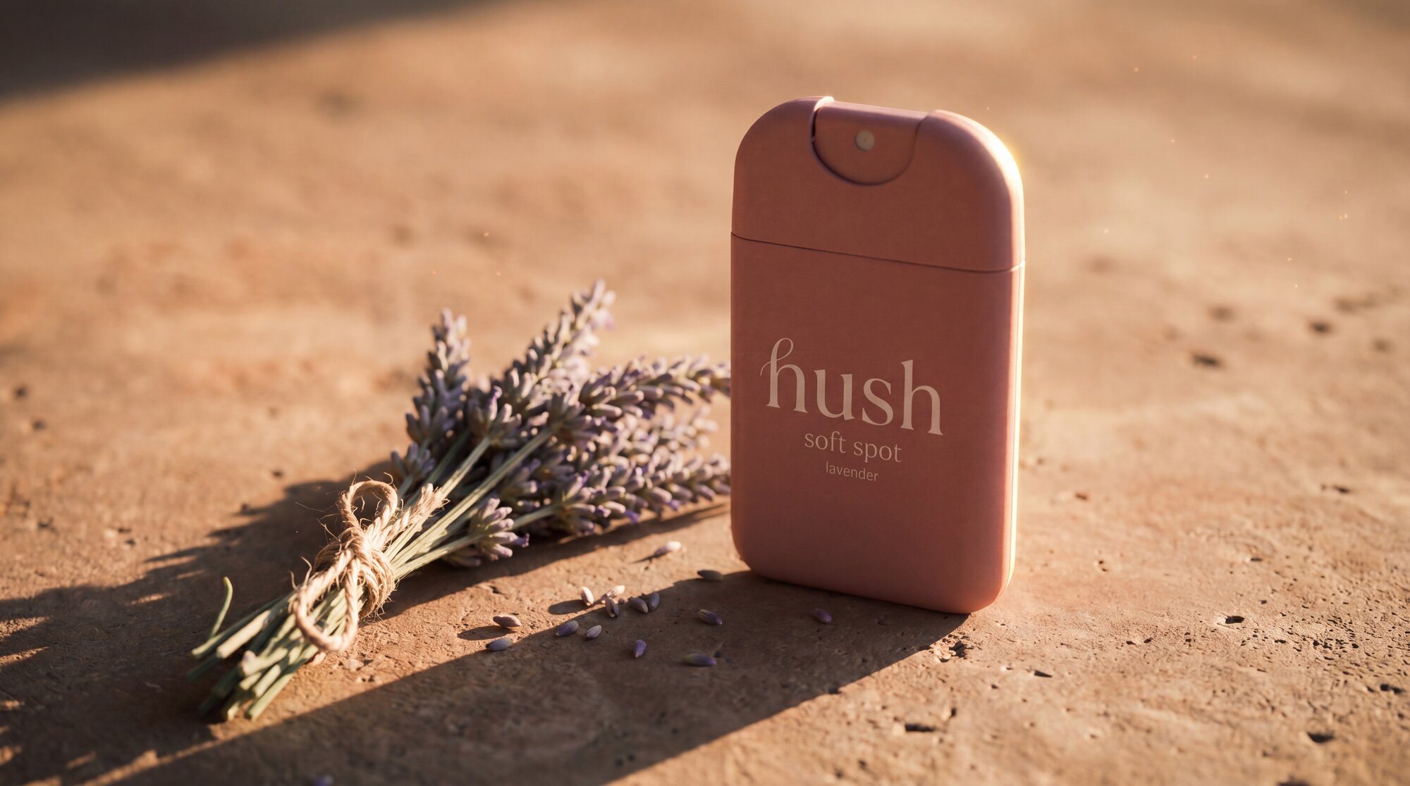 Hush Soft Spot with lavender bundle on warm terracotta stone